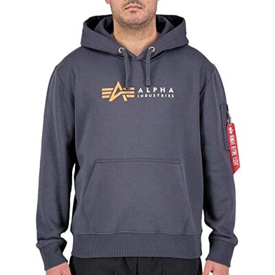 Alpha Industries Alpha Label Hoody Huvtröja Sweat med huva för män Greyblack Alpha Industries Alpha Label Hoody Huvtröja Sweat med huva för män Greyblack
