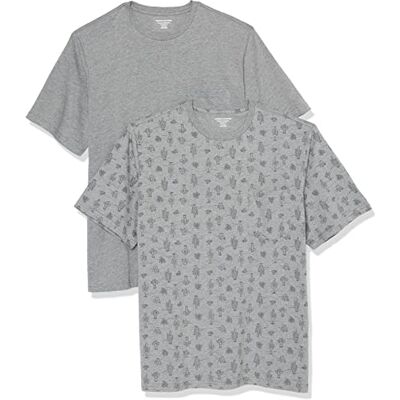 Amazon Essentials herr normal passform kortärmad rund hals ficka t-shirt, paket med 2, kaktustryck/grå ljung, stor Amazon Essentials herr normal passform kortärmad rund hals ficka t-shirt, paket med 2, kaktustryck/grå ljung, stor
