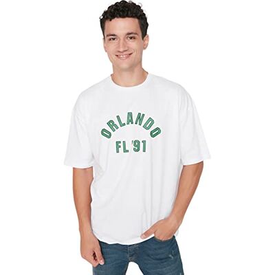 Trendyol Herr överdimensionerad standard rundhalsad stickad T-shirt vit, Vitt, M Trendyol Herr överdimensionerad standard rundhalsad stickad T-shirt vit, Vitt, M