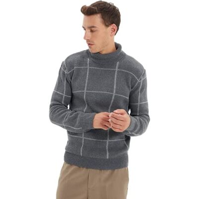 Trendyol Herr polokrage rutig smal tröja sweatshirt, antracit, S, Antracit, S Trendyol Herr polokrage rutig smal tröja sweatshirt, antracit, S, Antracit, S