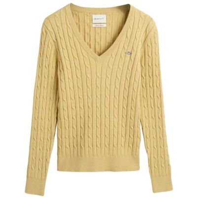 GANT Stretch bomull kabel V-hals, bränt vete, L GANT Stretch bomull kabel V-hals, bränt vete, L