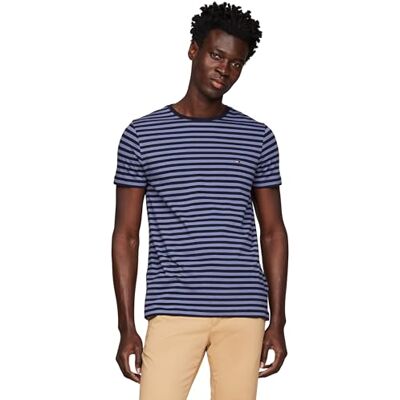Tommy Hilfiger herr stretch slim fit t-shirt S/S t-shirts, blå, L, Ökenhimmel/blekt indigo, L Tommy Hilfiger herr stretch slim fit t-shirt S/S t-shirts, blå, L, Ökenhimmel/blekt indigo, L