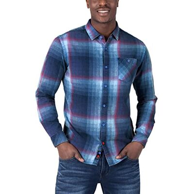 Timezone herr Effect Weave Check skjorta, Iregular blue check, S Timezone herr Effect Weave Check skjorta, Iregular blue check, S