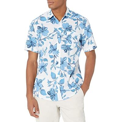 Amazon Essentials Men's Kortärmad tryckt skjorta smal passform, Blå Blommigt tryck, L Amazon Essentials Men's Kortärmad tryckt skjorta smal passform, Blå Blommigt tryck, L