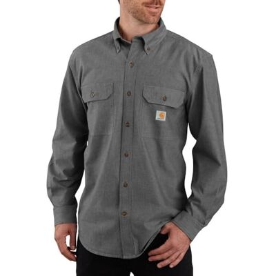 Carhartt Herr Original Fit Långärmad Work Utility Button Down-skjorta, Svart Chambray, L Carhartt Herr Original Fit Långärmad Work Utility Button Down-skjorta, Svart Chambray, L