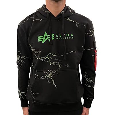 Alpha Industries Lightning AOP Hoody-Huvtröja-Herrar Black/Poisongreen Alpha Industries Lightning AOP Hoody-Huvtröja-Herrar Black/Poisongreen