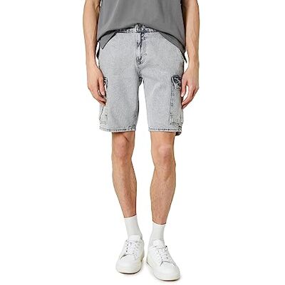 Koton herr denim cargoficka med detaljer knäppt shorts, Grå (027), 33 Koton herr denim cargoficka med detaljer knäppt shorts, Grå (027), 33