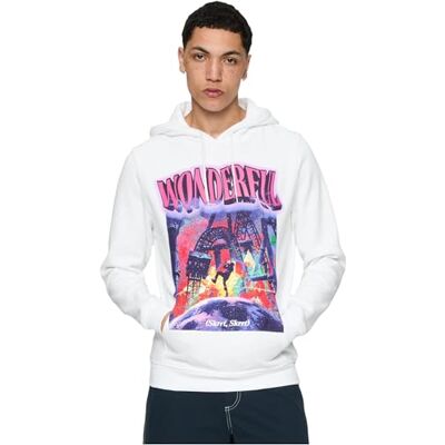 Tee Herrhuvtröja Wonderful huvtröja med huva för män med stort tryck framtill, svart, storlekar XS – XXL, Vit, L Tee Herrhuvtröja Wonderful huvtröja med huva för män med stort tryck framtill, svart, storlekar XS – XXL, Vit, L
