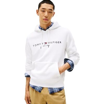 Tommy Hilfiger herr medium vikt fleece huvtröja sweatshirt med broderad logotyp, alltså tillgänglig i stor & lång huvtröja, Vit/överflödig trädgård, L Tommy Hilfiger herr medium vikt fleece huvtröja sweatshirt med broderad logotyp, alltså tillgänglig i stor & lång huvtröja, Vit/överflödig trädgård, L