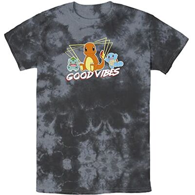 Pokémon Fifth Sun Herr Good Vibes Starters T-shirt, svart/kol, medium, Svart/kol, M Pokémon Fifth Sun Herr Good Vibes Starters T-shirt, svart/kol, medium, Svart/kol, M
