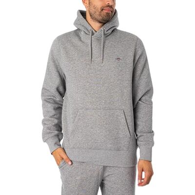 GANT Reg Shield Huvtröja för män, Grå melange, 4XL GANT Reg Shield Huvtröja för män, Grå melange, 4XL
