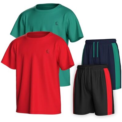 Essenclo Pojkar Kläder Set Tagless Loose Athletic Performance Crew Neck T-shirt och korta kläder Storlek 3-16 (4 delar), Set-7, 13-14 Essenclo Pojkar Kläder Set Tagless Loose Athletic Performance Crew Neck T-shirt och korta kläder Storlek 3-16 (4 delar), Set-7, 13-14