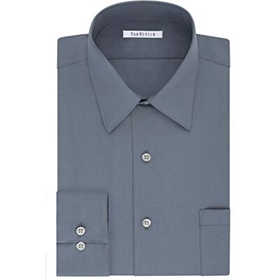 Van Heusen Långärmad skjorta för män, Big Fit Poplin, Grå, 19" Neck 34"-35" Sleeve Van Heusen Långärmad skjorta för män, Big Fit Poplin, Grå, 19" Neck 34"-35" Sleeve