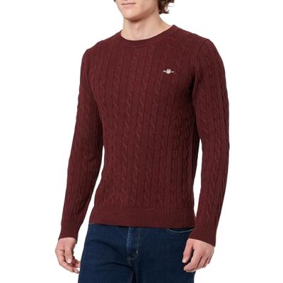 GANT bomullskabel C-hals, Bordeaux melange, M GANT bomullskabel C-hals, Bordeaux melange, M