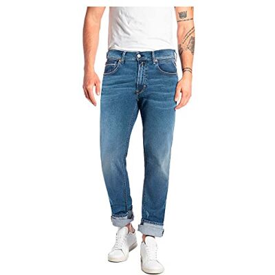 Replay Herrjeans Grover Straight-Fit Hyperflex med stretch, Medium blå 009, 36W / 30L Replay Herrjeans Grover Straight-Fit Hyperflex med stretch, Medium blå 009, 36W / 30L