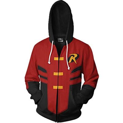 Wsysnl Xinxin Robin Tim Drake 3D anime cosplay cardigan dragkedja huvtröja unisex vuxen, Röd, XXL Wsysnl Xinxin Robin Tim Drake 3D anime cosplay cardigan dragkedja huvtröja unisex vuxen, Röd, XXL