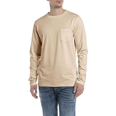 Replay Långärmad smal passform för män, 803 Light Taupe, 3XL Replay Långärmad smal passform för män, 803 Light Taupe, 3XL