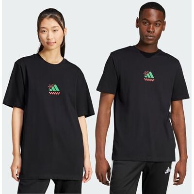 adidas För Män Three Slice Life, Pizza Back Graphic Tee, Short Sleeve, black, S adidas För Män Three Slice Life, Pizza Back Graphic Tee, Short Sleeve, black, S