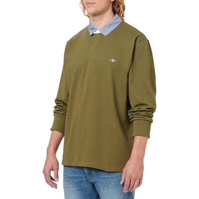 GANT Reg Chambray Heavy Rugger T-shirt för män, Mossgrön, M GANT Reg Chambray Heavy Rugger T-shirt för män, Mossgrön, M