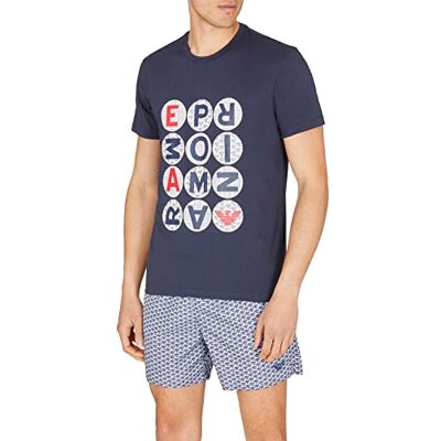 Giorgio Armani Swimwear Herr Micropattern Crew Neck T-shirt, marinblå blå, S, marinblå, S Giorgio Armani Swimwear Herr Micropattern Crew Neck T-shirt, marinblå blå, S, marinblå, S