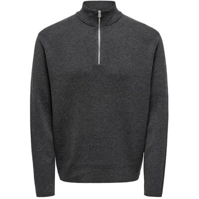 Only & Sons Onsting Life Reg halv dragkedja stickad Noos, Mörkgrå melange, XS Only & Sons Onsting Life Reg halv dragkedja stickad Noos, Mörkgrå melange, XS