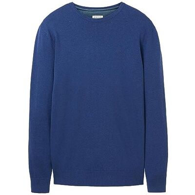 TOM TAILOR Basic crew neck stickad tröja för män, 32618-hockey blå mörk melerad, S TOM TAILOR Basic crew neck stickad tröja för män, 32618-hockey blå mörk melerad, S