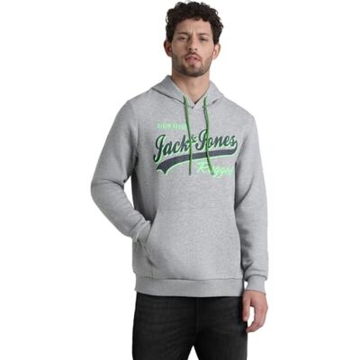 JACK & JONES Jjemett sweat Hood huvtröja för män, Light Grey Melange, L JACK & JONES Jjemett sweat Hood huvtröja för män, Light Grey Melange, L