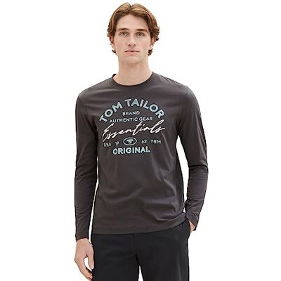 TOM TAILOR Långärmad herr med logotyptryck av bomull, 10899-tarmac grå, XL TOM TAILOR Långärmad herr med logotyptryck av bomull, 10899-tarmac grå, XL
