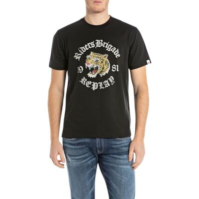 Replay T-shirt för män normal passform av bomull, 098 svart, XL Replay T-shirt för män normal passform av bomull, 098 svart, XL