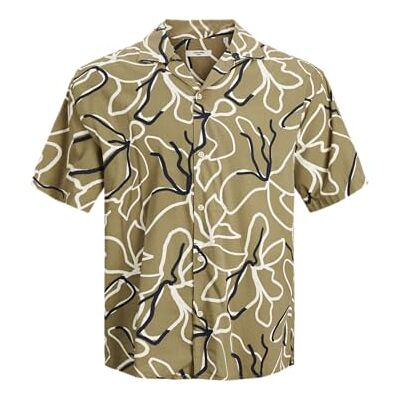 JACK & JONES Jprbladrew Print Resort Shirt S/S Ln, Täckt grön, XXL JACK & JONES Jprbladrew Print Resort Shirt S/S Ln, Täckt grön, XXL