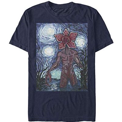 Stranger Things Demogorgon Starry Night T-shirt för män, marinblå, S Stranger Things Demogorgon Starry Night T-shirt för män, marinblå, S