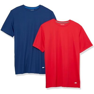 Amazon Essentials Active Performance Tech T-shirt för män (finns i stor och lång), paket med 2, marinblå/röd, medium Amazon Essentials Active Performance Tech T-shirt för män (finns i stor och lång), paket med 2, marinblå/röd, medium
