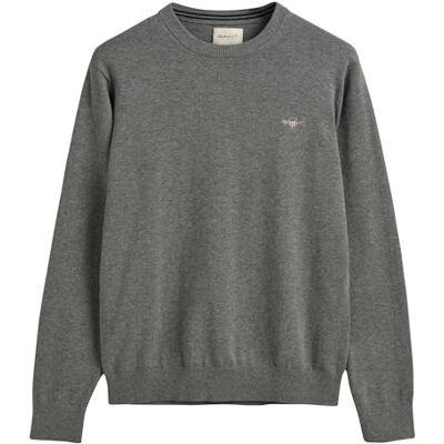 GANT Klassisk bomull C-hals tröja för män, Mörkgrå melange, M GANT Klassisk bomull C-hals tröja för män, Mörkgrå melange, M