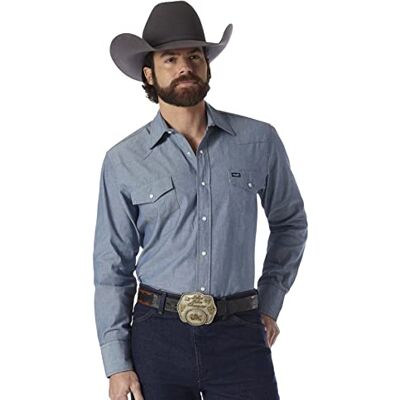 Wrangler herr cowboy cut western långärmad snäpparbete skjorta tvättad finish, Medium blå Chambray, 16" Neck 35" Sleeve Wrangler herr cowboy cut western långärmad snäpparbete skjorta tvättad finish, Medium blå Chambray, 16" Neck 35" Sleeve