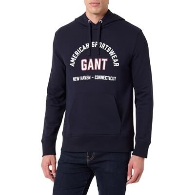 GANT Tryckt grafisk huvtröja, Kvällsblå, M GANT Tryckt grafisk huvtröja, Kvällsblå, M