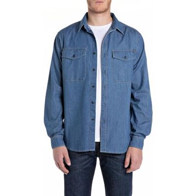 Replay jeansskjorta för män, 009 medium blå, S Replay jeansskjorta för män, 009 medium blå, S