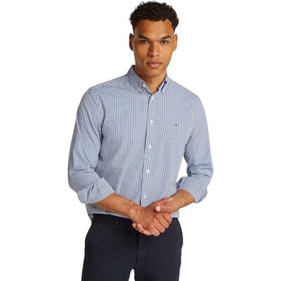 Tommy Hilfiger herr Flex POPLIN Gingham RF-tröja MW0MW37548 L/S skjorta, blå, XXL, Blå (kil blå/optisk vit), XXL Tommy Hilfiger herr Flex POPLIN Gingham RF-tröja MW0MW37548 L/S skjorta, blå, XXL, Blå (kil blå/optisk vit), XXL