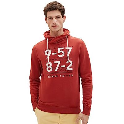 TOM TAILOR Snood sweatshirt för män med tryck, 14302-sammet röd, XXL TOM TAILOR Snood sweatshirt för män med tryck, 14302-sammet röd, XXL