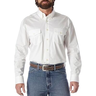 Wrangler herr målad ökenarbetsskjorta med två fickor, långärmad, knappslå skjorta, Vit, 2X lång Wrangler herr målad ökenarbetsskjorta med två fickor, långärmad, knappslå skjorta, Vit, 2X lång