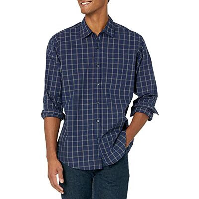 Amazon Essentials Men's Långärmad ledig poplinskjorta med normal passform, Marinblå Fönsterruta, L Amazon Essentials Men's Långärmad ledig poplinskjorta med normal passform, Marinblå Fönsterruta, L