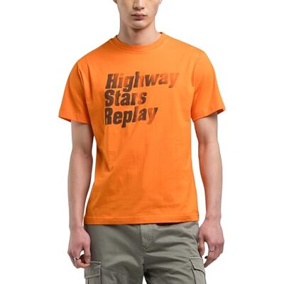 Replay T-shirt för män, normal passform, bomull, 052 Carrot, XL Replay T-shirt för män, normal passform, bomull, 052 Carrot, XL
