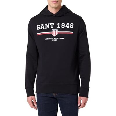 GANT Grafisk huvtröja, svart, S GANT Grafisk huvtröja, svart, S