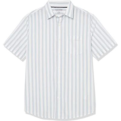 Amazon Essentials kortärmad stretch-poplin-skjorta för män (finns i stora och långa), blå grå vit rand, Large Amazon Essentials kortärmad stretch-poplin-skjorta för män (finns i stora och långa), blå grå vit rand, Large