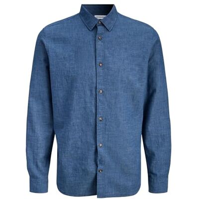 JACK & JONES Jjesummer linne Blend skjorta L/S Sn, marinblå blazer, XXL JACK & JONES Jjesummer linne Blend skjorta L/S Sn, marinblå blazer, XXL