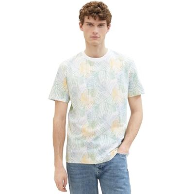 TOM TAILOR T-shirt för män, 35093 – vit flerfärgat blad design, M TOM TAILOR T-shirt för män, 35093 – vit flerfärgat blad design, M