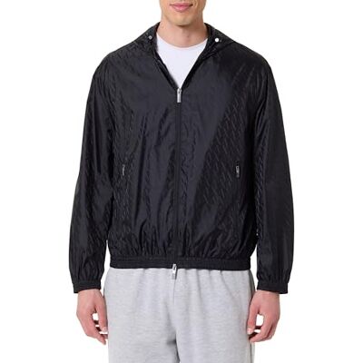 Giorgio Armani Men's Essential, on Tone Monogram Logo Texture Blouson Jacket, Djup marinblå, XS, djup marin, XS Giorgio Armani Men's Essential, on Tone Monogram Logo Texture Blouson Jacket, Djup marinblå, XS, djup marin, XS