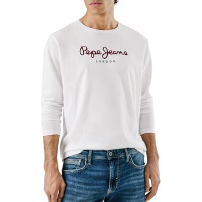 Pepe Jeans London Eggo Long N Herrar Regular Fit Långärmad T-Shirt, 100 % bomull Rund hals tröja med bröstlogo, Vit Pepe Jeans London Eggo Long N Herrar Regular Fit Långärmad T-Shirt, 100 % bomull Rund hals tröja med bröstlogo, Vit