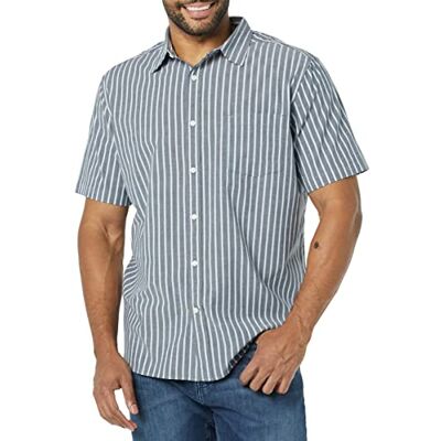 Amazon Essentials kortärmad stretch-poplin-skjorta för män (finns i stor och lång), träkolvit vertikal rand, liten Amazon Essentials kortärmad stretch-poplin-skjorta för män (finns i stor och lång), träkolvit vertikal rand, liten