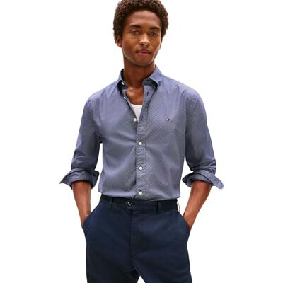Tommy Hilfiger Herr Flex POPLIN Micro RF-tryck skjorta MW0MW40455 L/S skjorta, blå, XXL, Blå (Preppy Navy/Allover), XXL Tommy Hilfiger Herr Flex POPLIN Micro RF-tryck skjorta MW0MW40455 L/S skjorta, blå, XXL, Blå (Preppy Navy/Allover), XXL