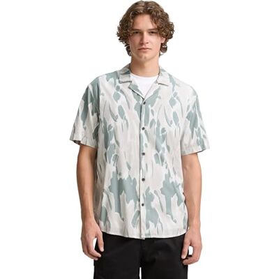 TOM TAILOR Denim herrskjorta, 38021 – Vit abstrakt blommigt tryck, M TOM TAILOR Denim herrskjorta, 38021 – Vit abstrakt blommigt tryck, M